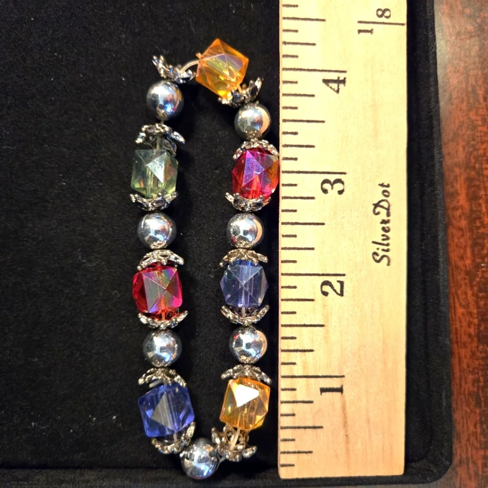 Batch of 4 Kids Elastic Stretch Beaded Silvertone Bracelets, Play
